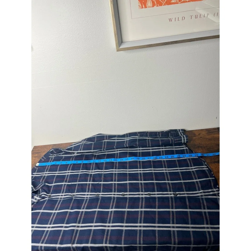 Banana Republic Luxe Camden Fit Flannel Shirt Mens Large Navy Blue Plaid Cotton